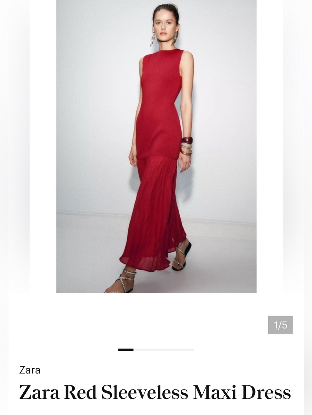 Zara Sleeveless Red Maxi Drop Waist Dress Gown